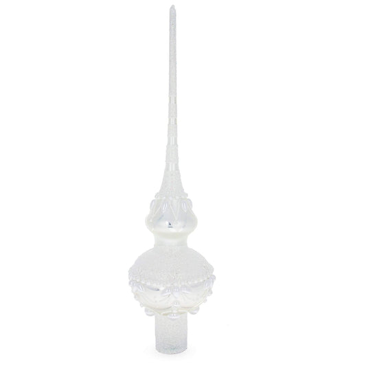 Pearl Drops on White Chandelier Clear Glass Christmas Tree Topper 11 Inches