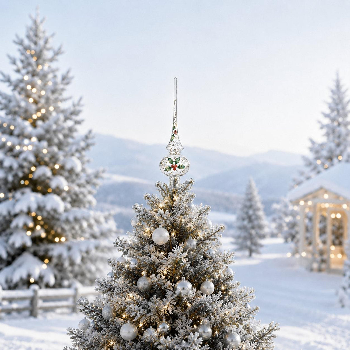 Clear Mouth-Blown Finial Glass Christmas Tree Topper 11 Inches