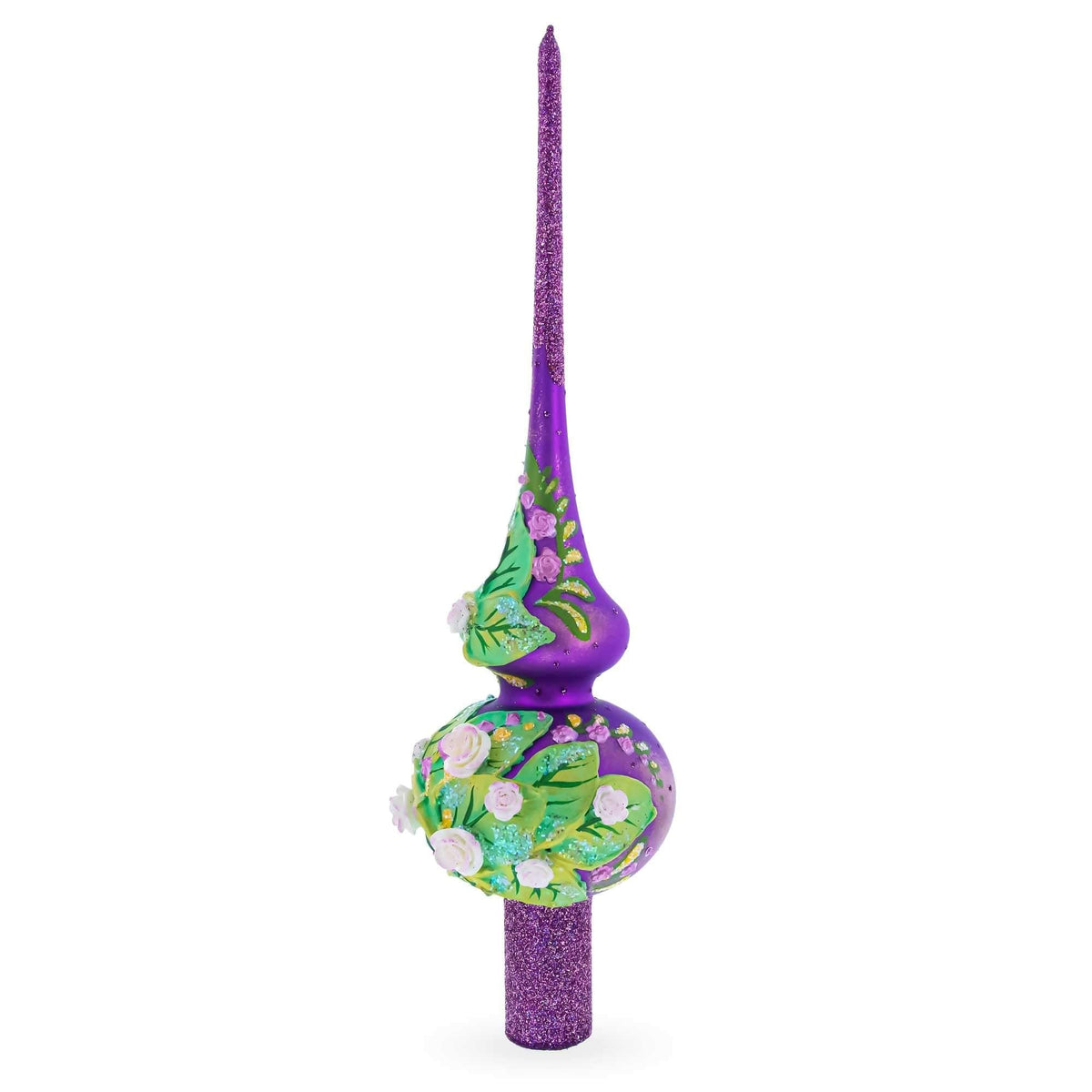 a purple and green decorated christmas tree topper