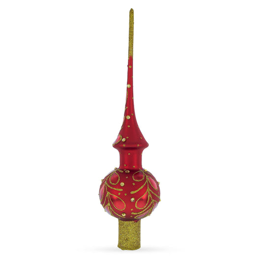 Red Paisley Glass Christmas Tree Topper 11 Inches