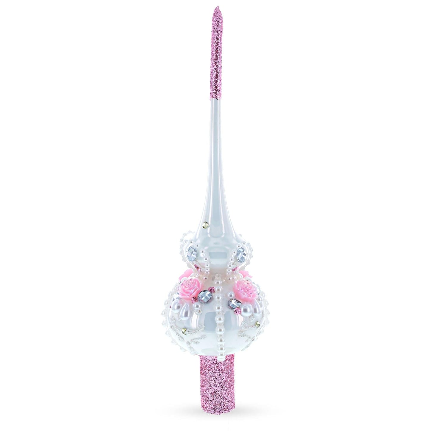 Dimensional Roses on Champagne Glass Christmas Tree Topper 11 Inches