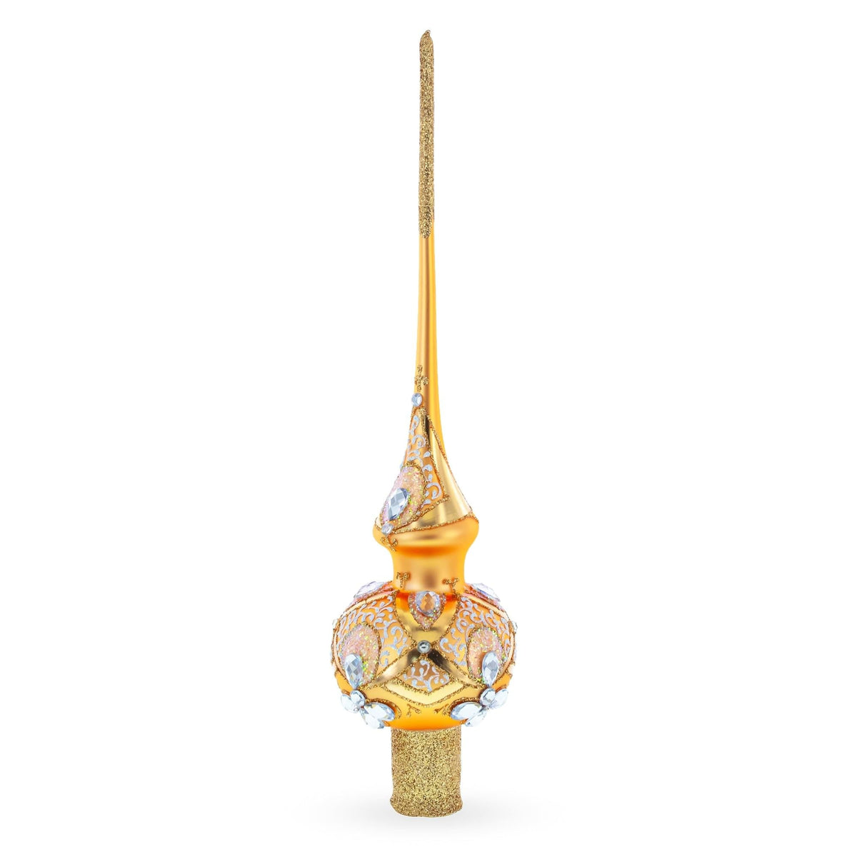 Diamonds on Rose Gold Glass Christmas Tree Topper 11 Inches