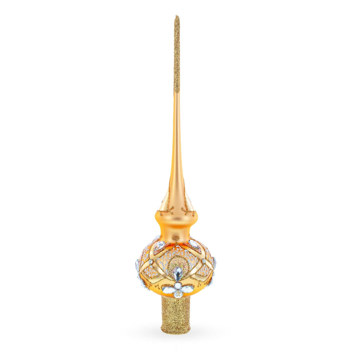 Diamonds on Rose Gold Glass Christmas Tree Topper 11 Inches