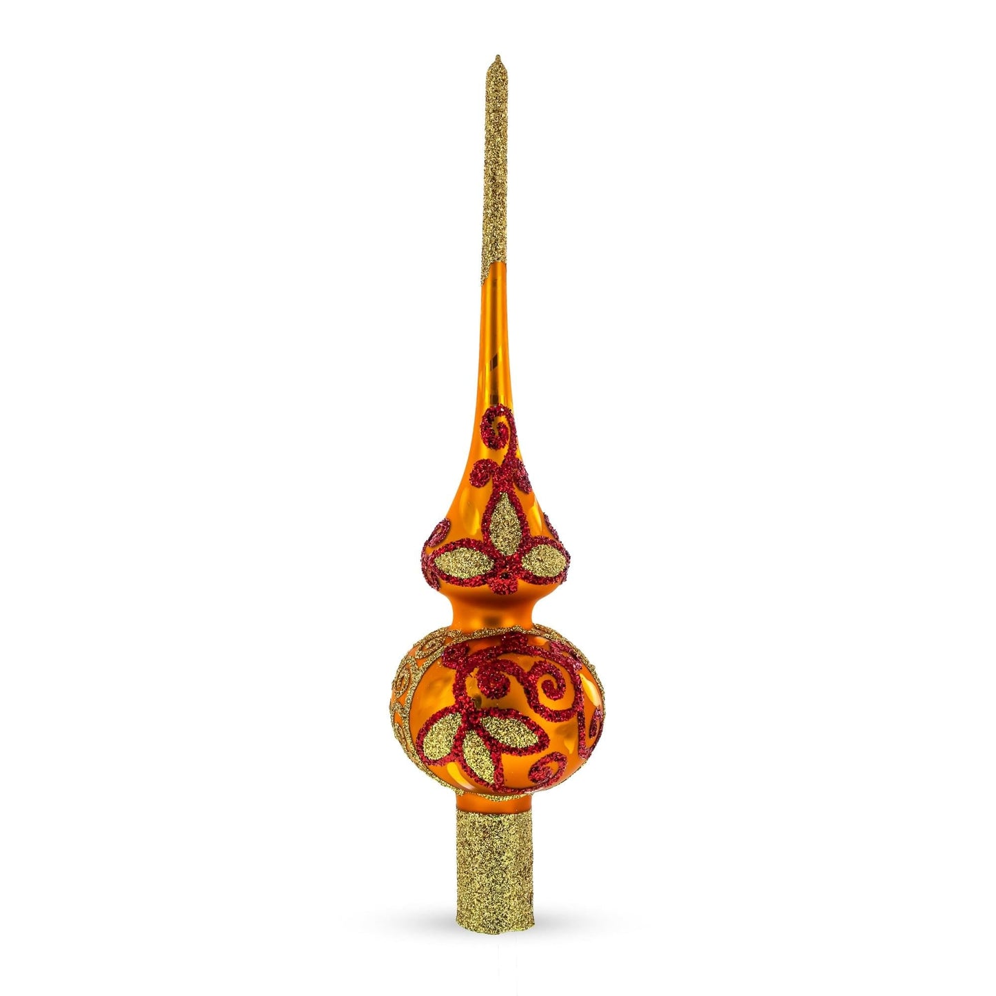 Sparkling Leaves on Gold Glass Christmas Tree Topper 11 Inches