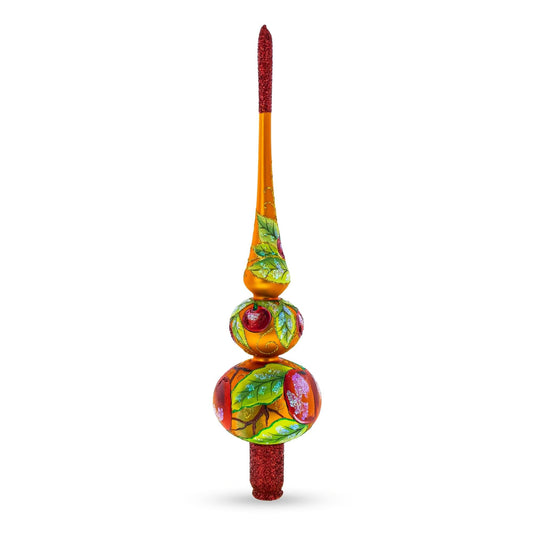 Peaches on Gold Glass Christmas Tree Topper 12.5 Inches