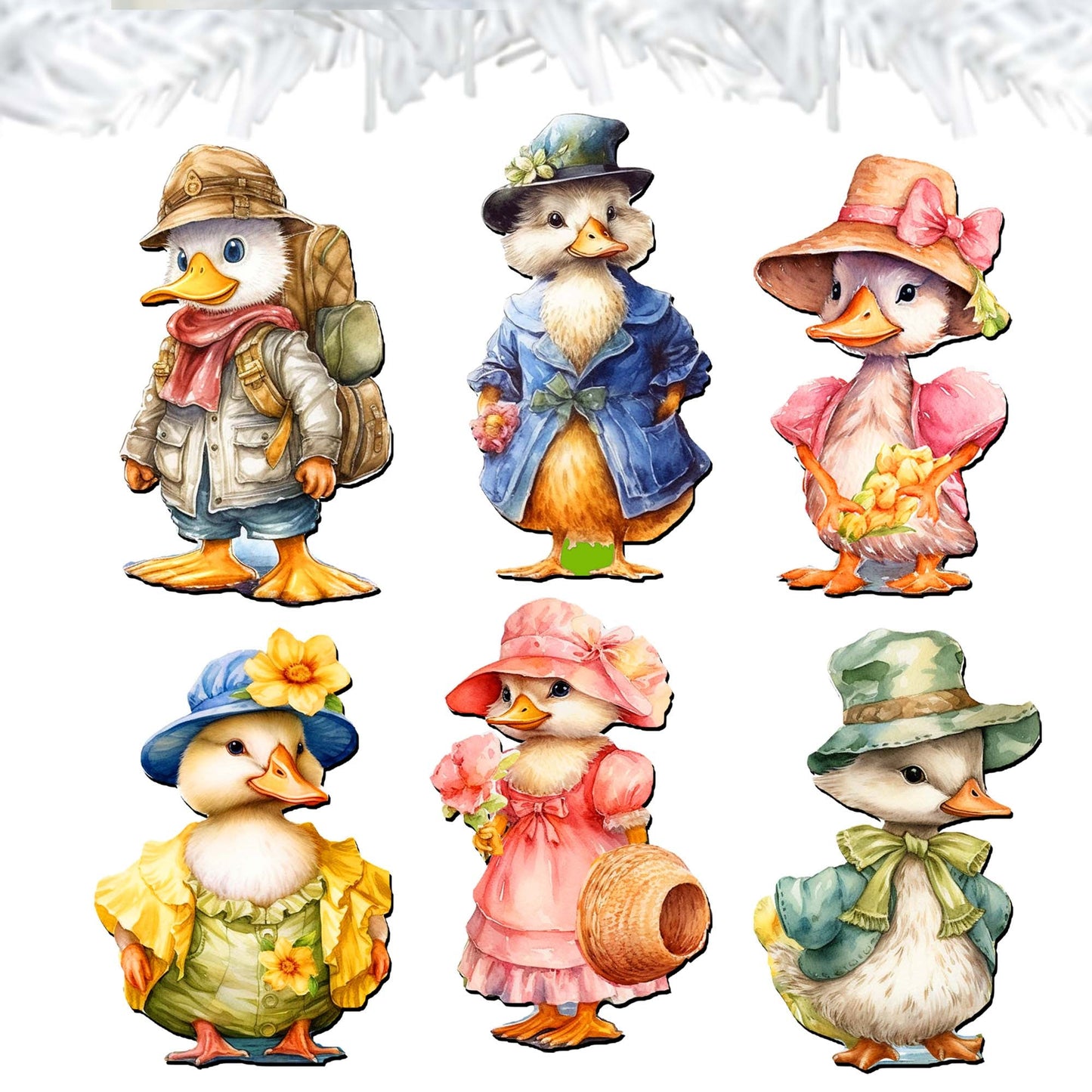 Easter Ducks Clip-On Eco Wood Decorative Ornaments Set of 6 by G. Debrekht - Easter Decor - 8090043C-S6