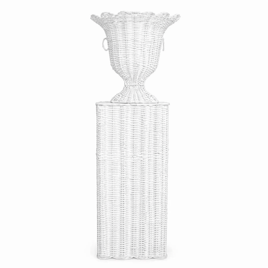 White Square Scalloped Wicker Urn and Pedestal (2 Options)