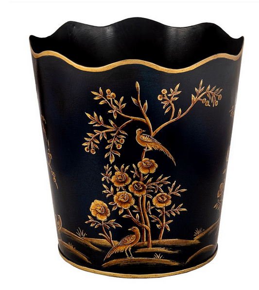 Black & Gold Scalloped Wastepaper Basket