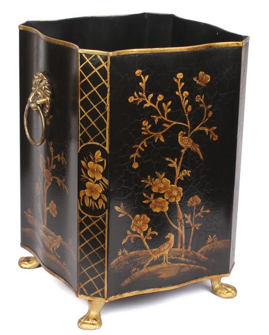 Black & Gold Square Scalloped Wastepaper Basket & Tissue (2 Options)