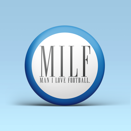 a blue and white circle with text on it