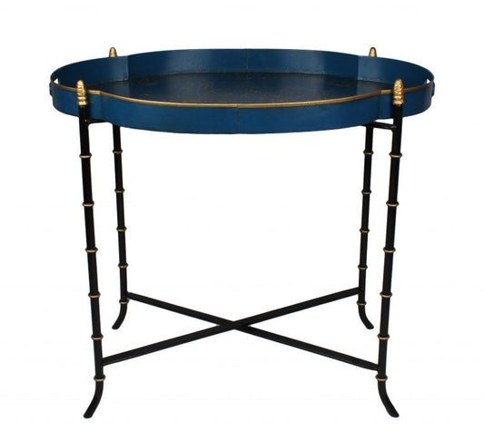 NAVY & GOLD SCALLOPED TRAY TABLE