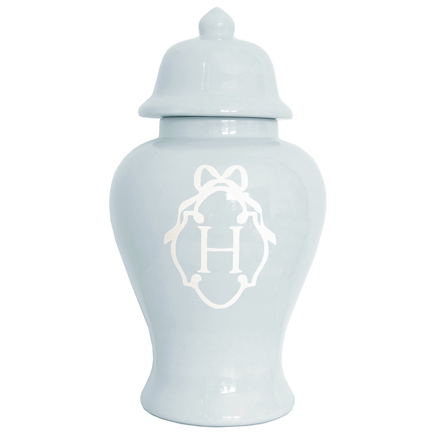 Bow Monogram Ginger Jars in Hydrangea Light Blue