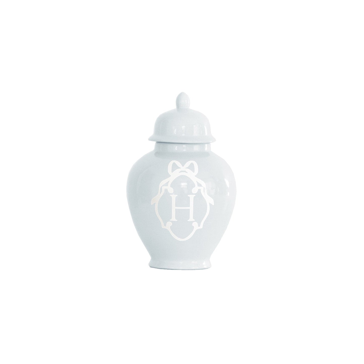Bow Monogram Ginger Jars in Hydrangea Light Blue