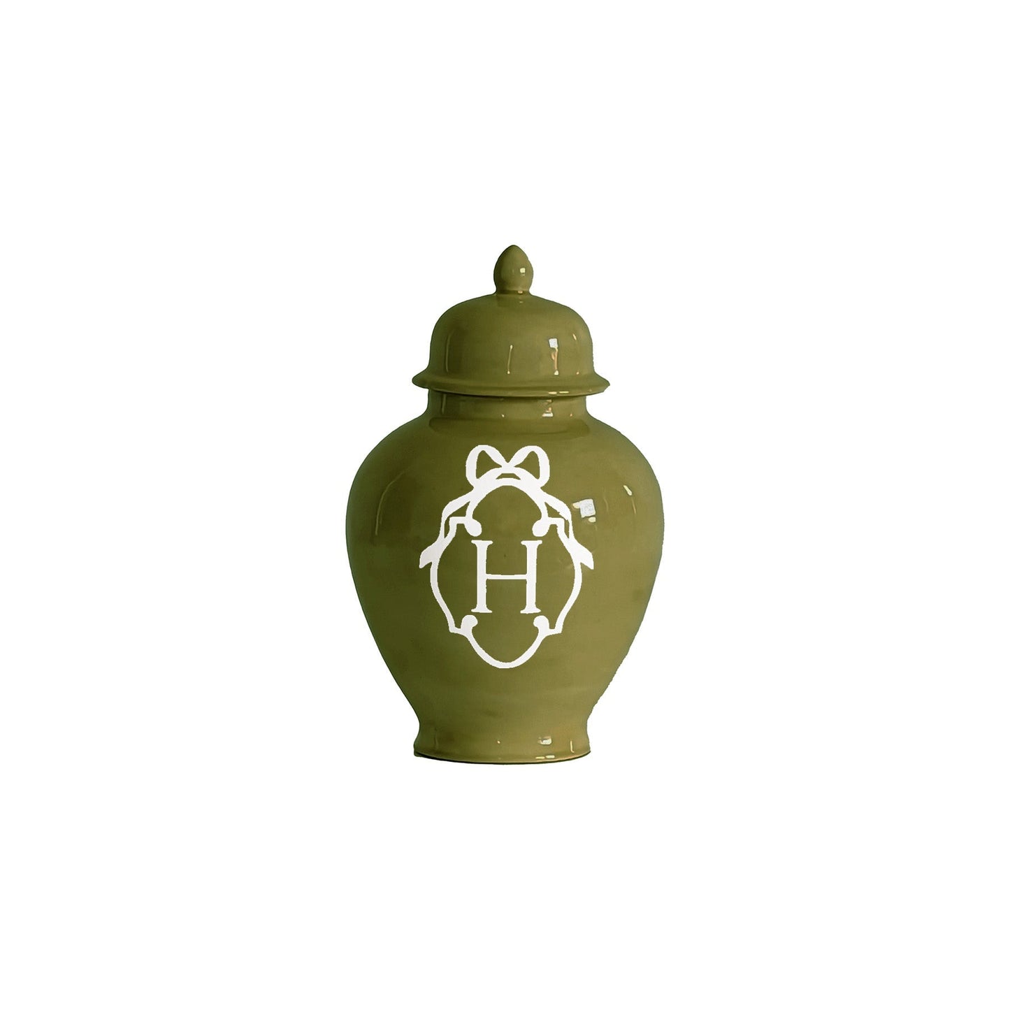 Bow Monogram Ginger Jars in Moss Green