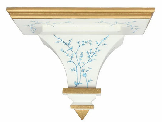 Ivory & Pale Blue Hand Painted Chinoiserie Wood Bracket