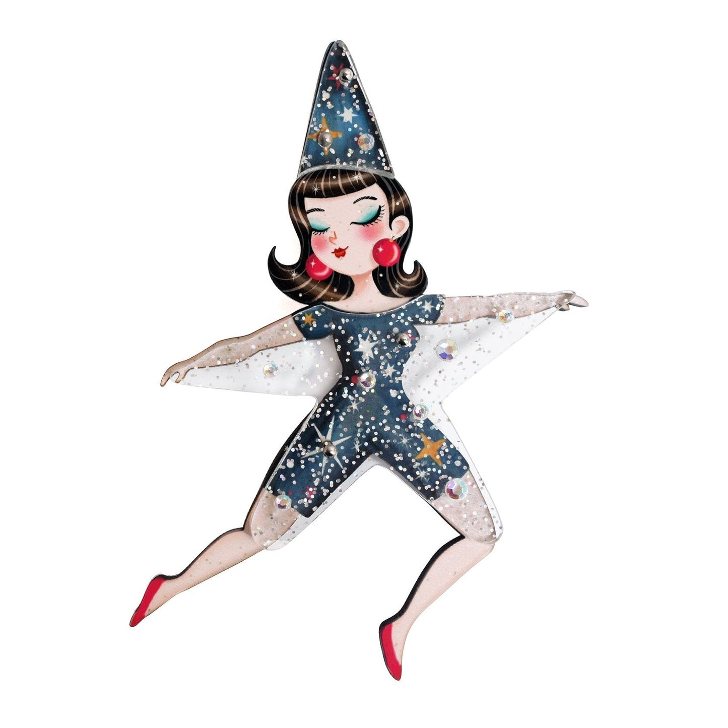 Dancing Star Girl Brooch by Laliblue – Retro Kitschy Statement Brooch for Collectors