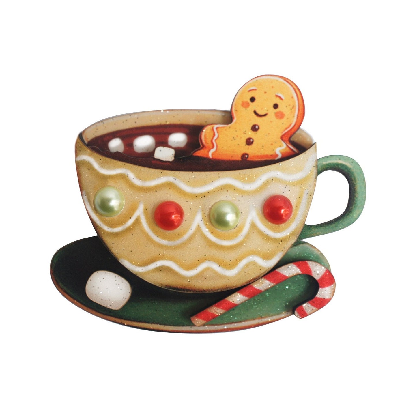 Christmas Cup Brooch by Laliblue – Retro Kitschy Statement Brooch for Collectors