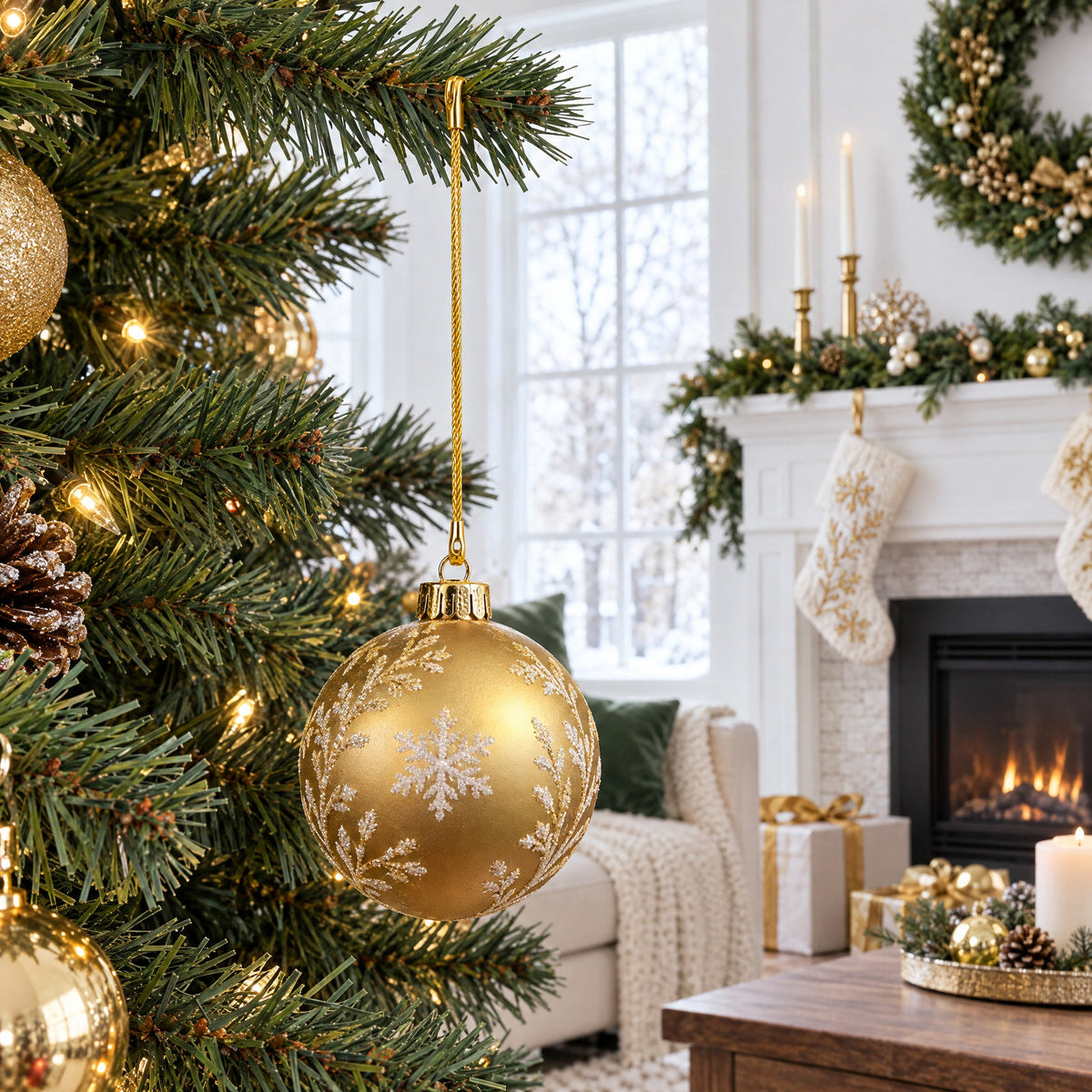 Set of 100 Gold Christmas Ornaments Cords Strings Hangers 7.9 Inches