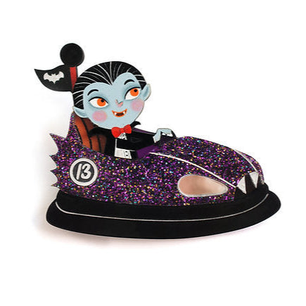 Bumper Car with Vampire Brooch by Laliblue – Retro Kitschy Statement Brooch for Collectors