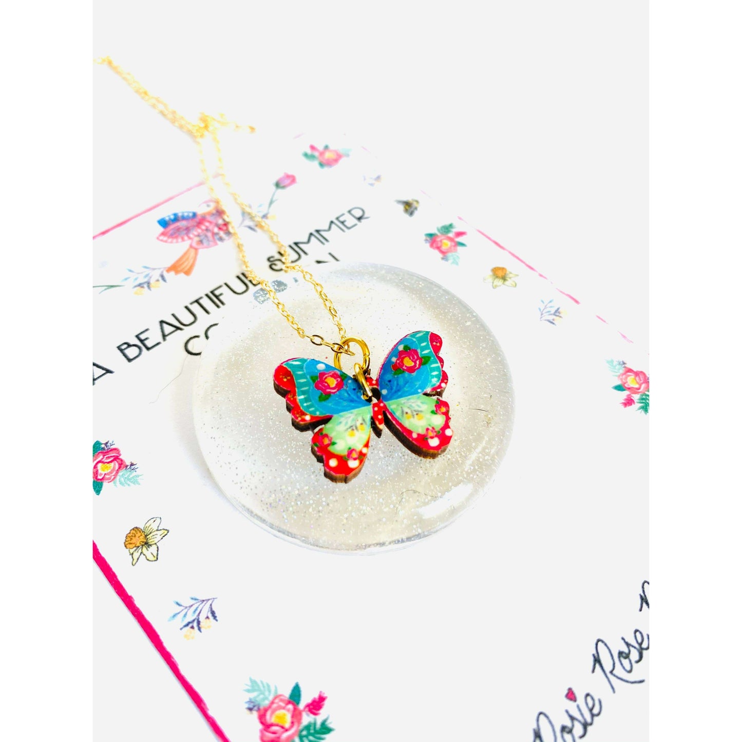 Butterfly Necklace on Gold Chain by Rosie Rose Parker