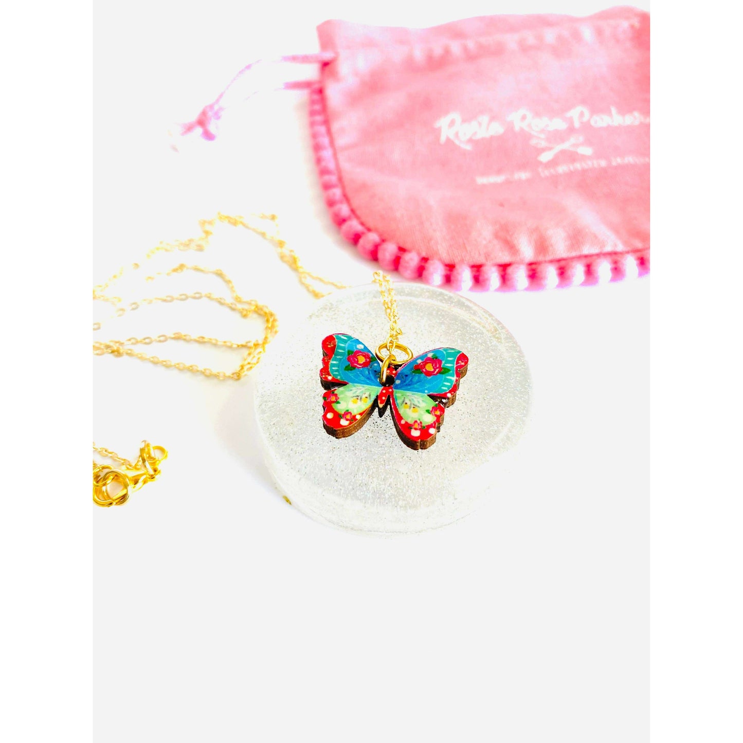 Butterfly Necklace on Gold Chain by Rosie Rose Parker