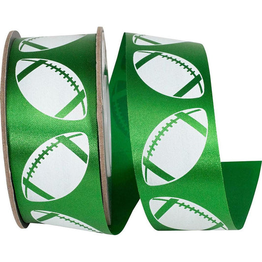1 3/8 in Homecoming Football Ribbon: Emerald/White (25 Yards)