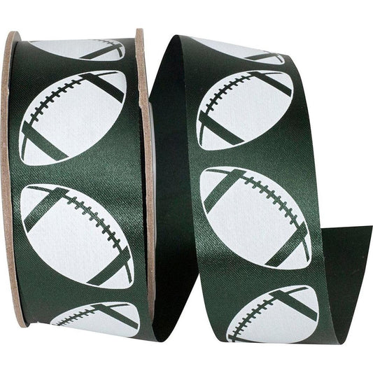 1 3/8 in Homecoming Football Ribbon: Hunter/White (25 Yards)