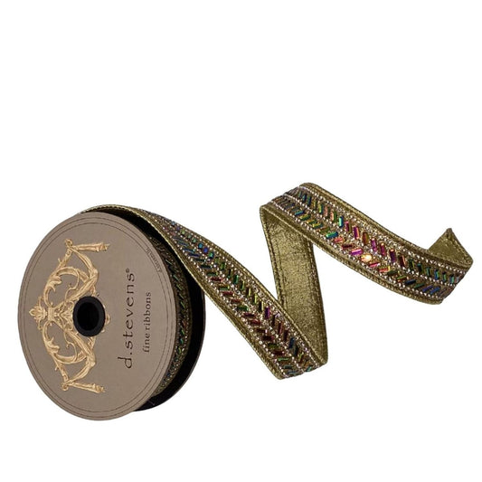 1" Metallic Dupion Herringbone Jewel Ribbon: Gold (5 Yards)