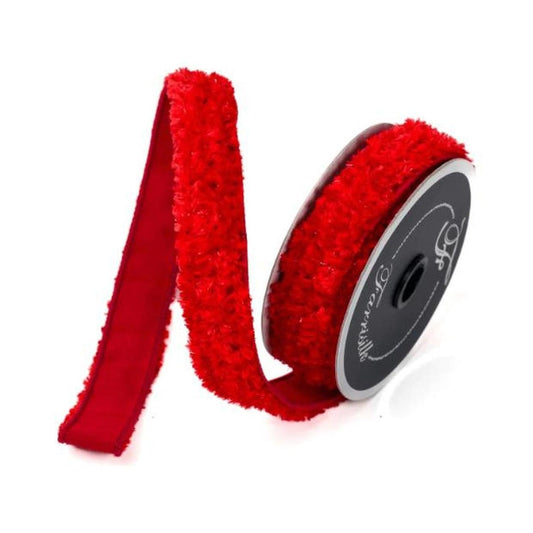 1" Plush Chenille Ribbon: Red (10 Yards)