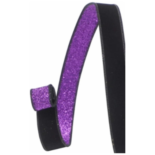 1" Velvet Fusion Ribbon: Black/Purple (10 Yards)