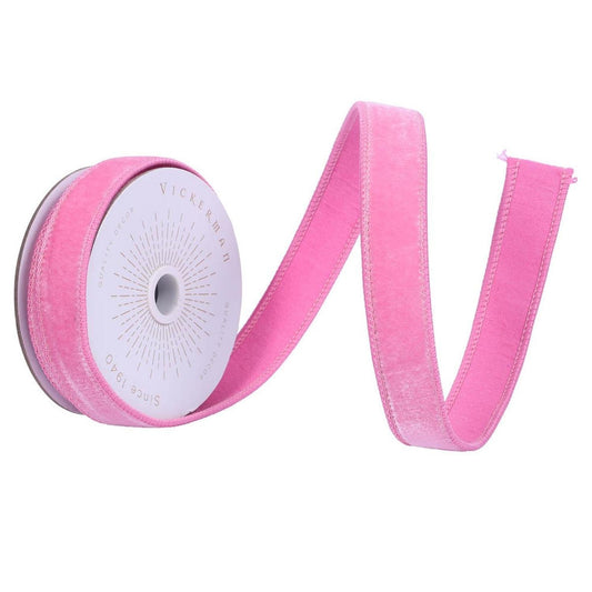 1" Velvet Luster Wired Ribbon: Pink (10 Yards)