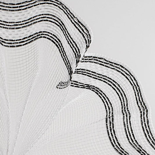 10" Border Stripe Faux Jute Mesh Ribbon: White/Black (10 Yards)