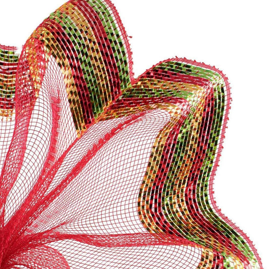 10" Border Stripe Metallic Mesh Ribbon: Red/Lime/Gold (10 Yards)