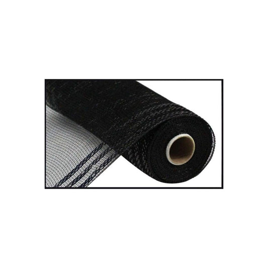 10" Border Stripe Metallic Mesh Ribbon: Black (10 Yards)