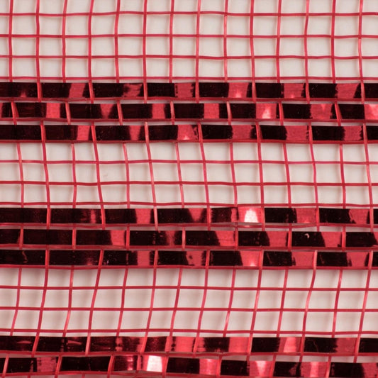 10" Border Stripe Metallic Mesh Ribbon: Red (10 Yards)