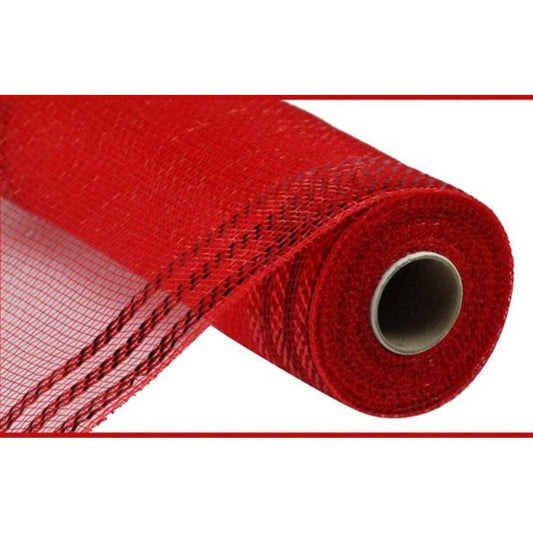 10" Border Stripe Metallic Mesh Ribbon: Red (10 Yards)