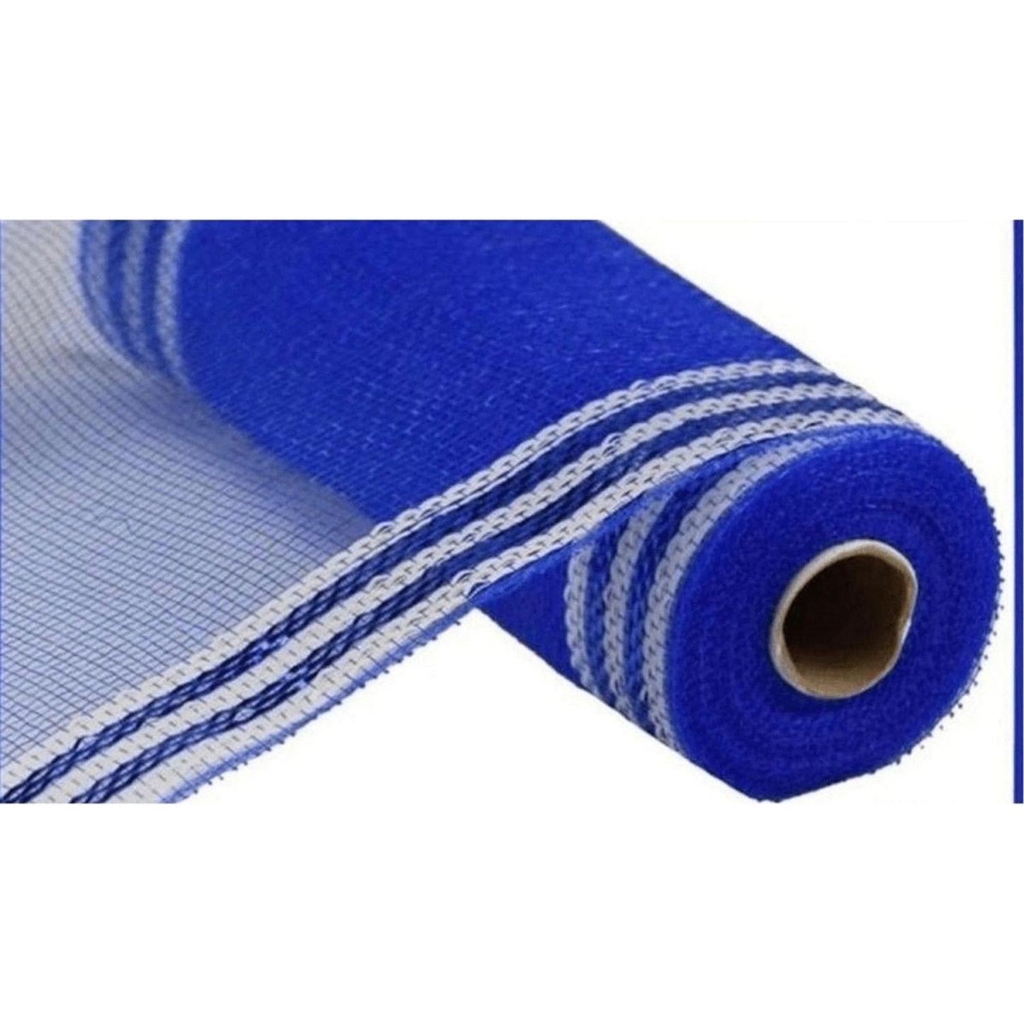 10" Border Stripe Metallic Mesh Ribbon: Royal Blue/White (10 Yards)