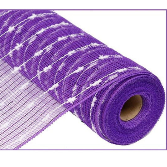 10" Cotton Ball Deco Mesh Ribbon: Purple (10 Yards)