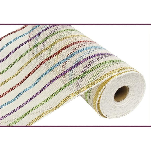 10" Cotton Poly Deco Mesh Ribbon: White/Multi (10 Yards)