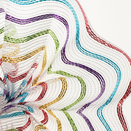10" Cotton Poly Deco Mesh Ribbon: White/Multi (10 Yards)