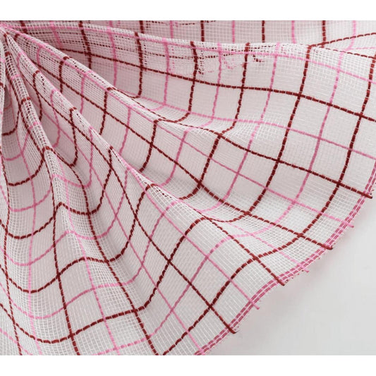 10" Fine Weave Faux Jute Check Mesh Ribbon: Red/Pink