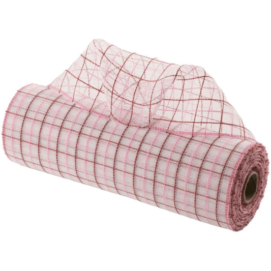 10" Fine Weave Faux Jute Check Mesh Ribbon: Red/Pink