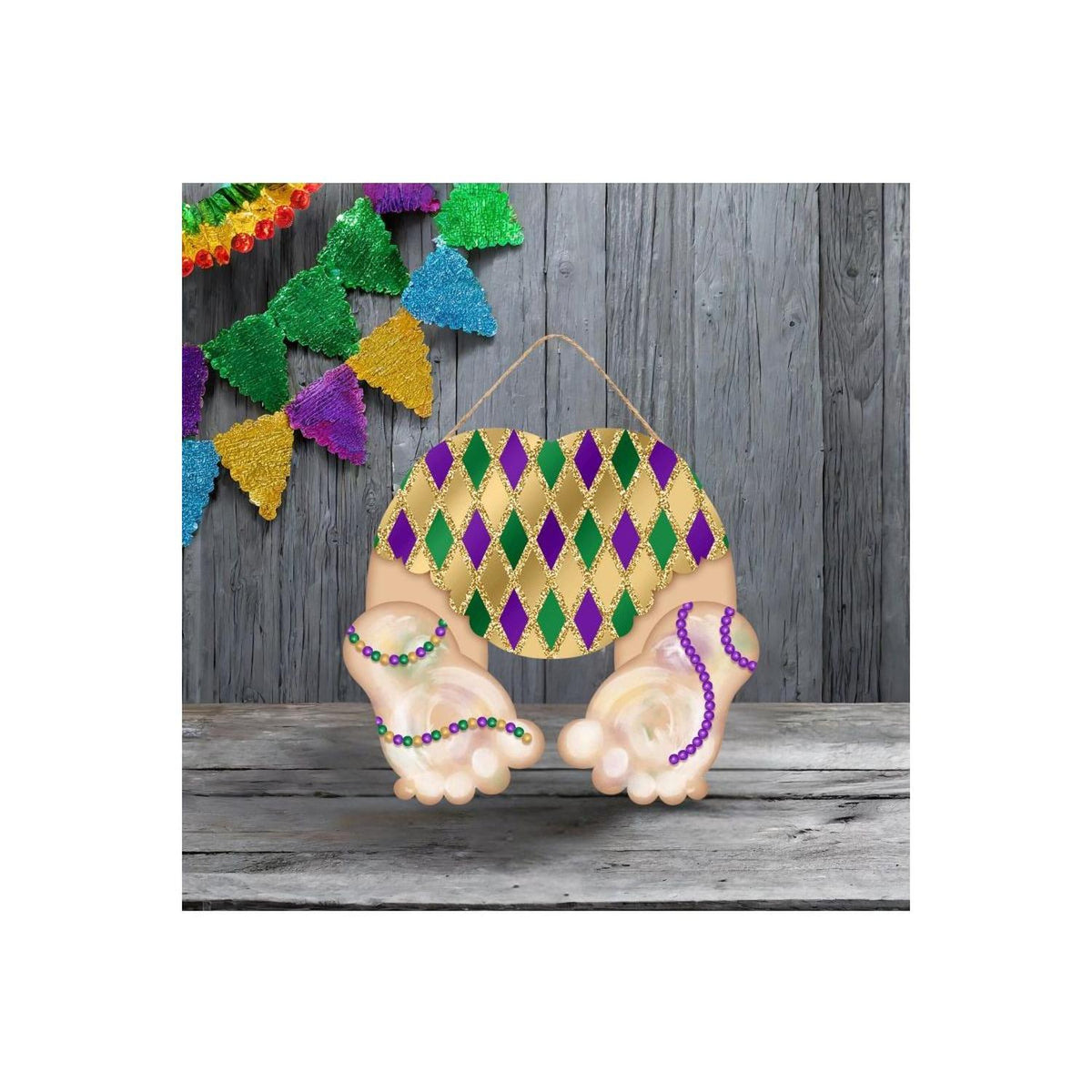10" Glitter Baby Bottom Sign: Mardi Gras