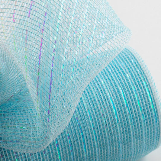 10" Iridescent Foil Mesh Ribbon: Pastel Turquoise & White