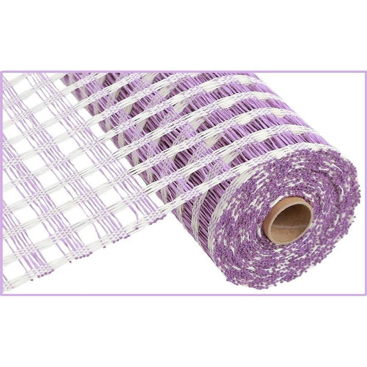 10" Poly Burlap Check Mesh Ribbon: Lavender & Cream