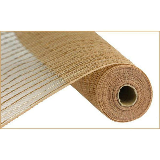 10" Poly Deco Mesh Ribbon: Matte Champagne Wide Foil (10 Yards)
