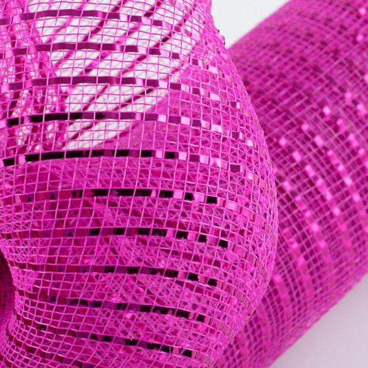 10" Poly Deco Mesh Ribbon: Wide Foil Metallic Hot Pink