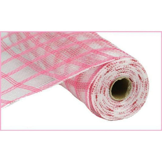 10" Poly Jute Deco Mesh Ribbon: Dark Pink & Clear Check