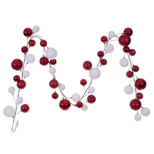 10' Red White Ball Ornament Garland