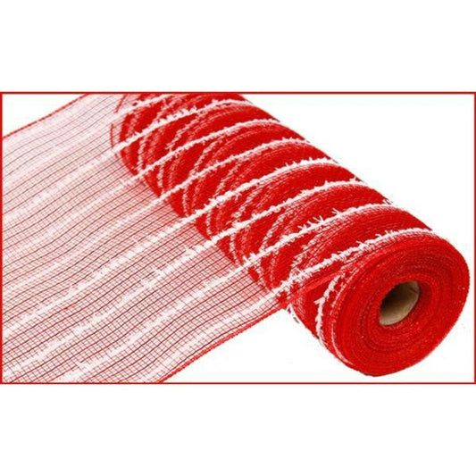 10" Snowdrift Deco Mesh Ribbon: Red Foil & White (10 Yards)